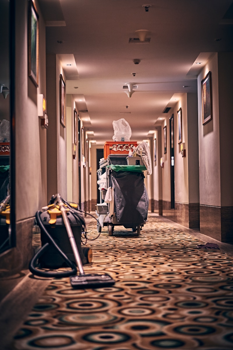 Home and Institutional Cleaning 1 black and gray stroller on hallway