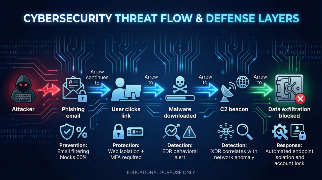 mid-market threat lifecycle protection visual showing attack stages and corresponding defenses