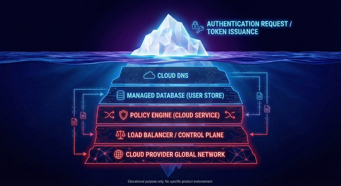 cloud outage identity resilience iceberg showing hidden cloud dependencies beneath visible authentication