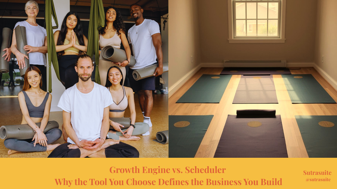 The software you use to run your yoga business is not neutral infrastructure. It is a set of assumptions about what your business is for.
A scheduler assumes the goal is to manage what you have.
A growth engine assumes the goal is to build what you want.
Those are fundamentally different philosophies — and the tool you choose enforces one of them whether you intend it to or not.