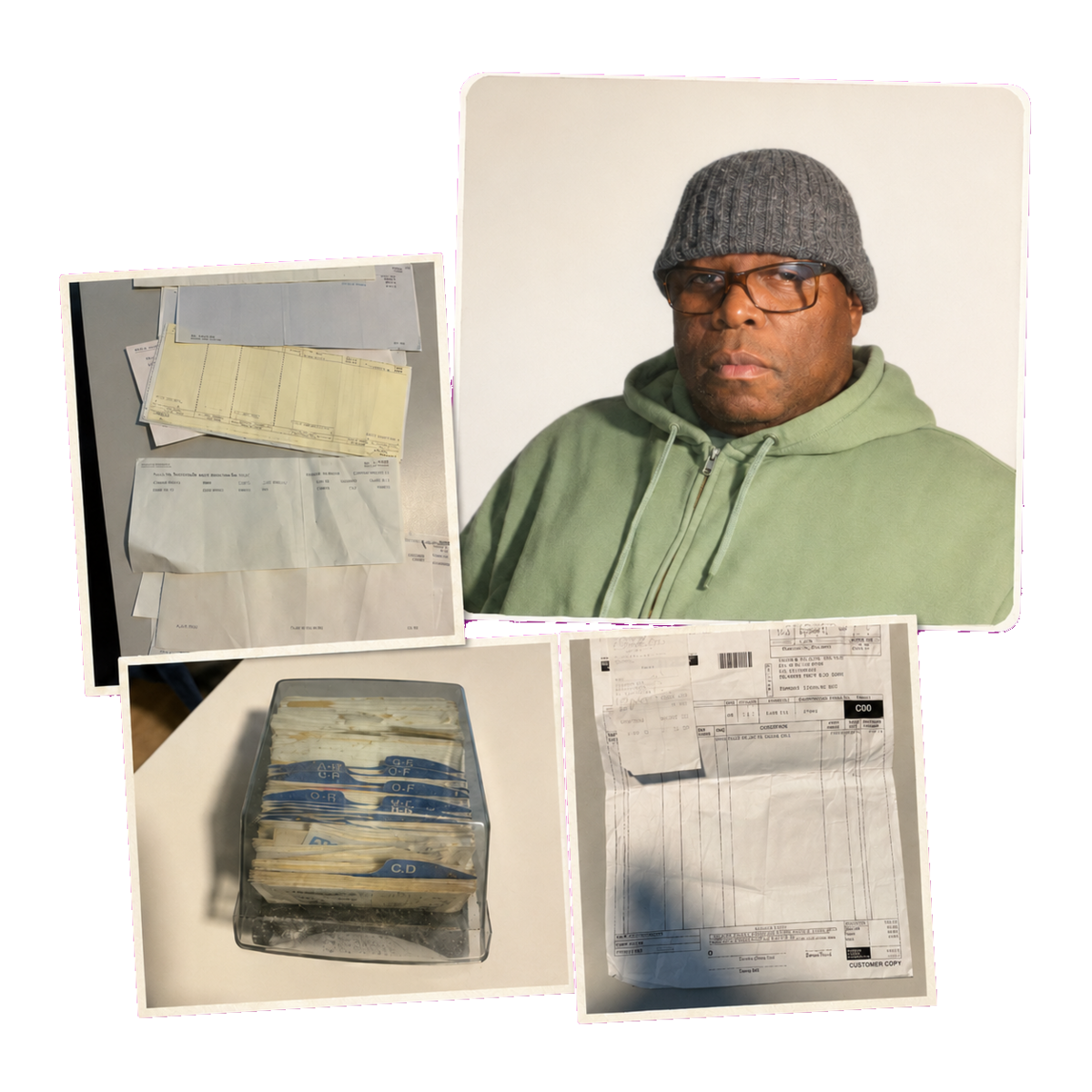Marlon Cummins with 20 years of commercial cleaning business paperwork and records